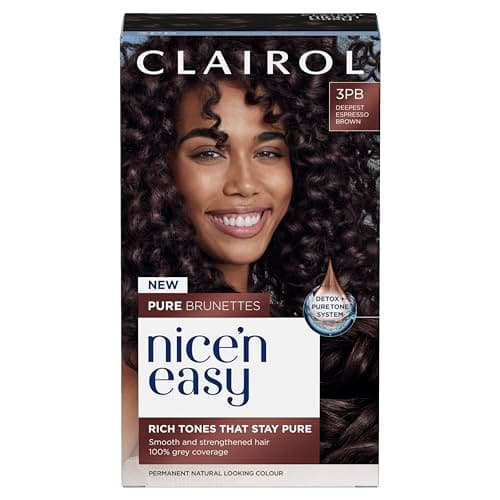 Image of Clairol Nice n’ Easy Pure Brunettes Hair Colour | Pure and Rich Brown Tones | Smooth, Natural Hair Colour | With Pre-Colour Serum | 100% Grey Coverage | 3PB Deepest Espresso Brown | Permanent Hair Dye