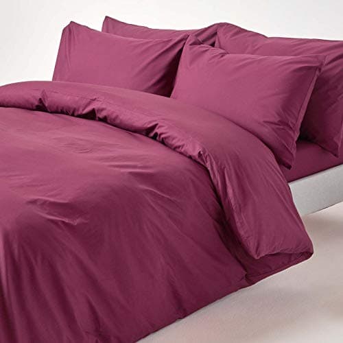 Image of HOMESCAPES Plum Purple Pure Egyptian Cotton Duvet Cover Set King Size 200 TC 400 Thread Count Equivalent 2 Pillowcases Included Quilt Cover Bedding Set