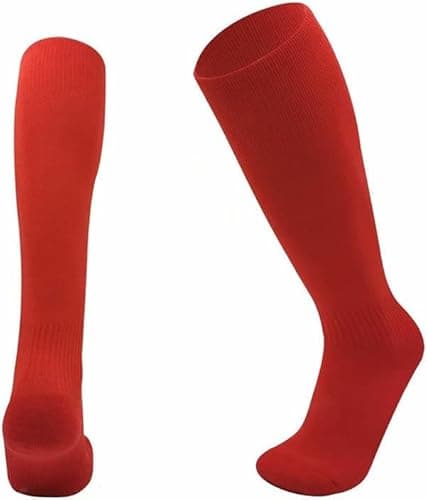 Image of ZRWASKA® Kids Football socks Children Rugby Hockey Sports Knee High Socks Juniors Knee High Football Socks Outdoor Game Soccer Sox, Boys Rugby Hockey Football Running Sock, Red Size (3-6) (11+ Yrs)