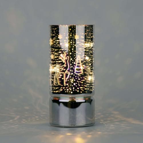 Image of SHATCHI 17cm Christmas Decorated Vase Table Lamp Etched Glass Tube Xmas Iridescent Cylinder LED Fairy Lights Battery Operated Table Decoration, Forest Firework