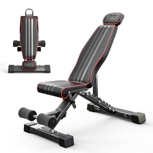 Image of YOLEO Adjustable Weight Bench 375KG – Extended 82cm Backrest for Tall Users, 3-Second Foldable Workout Bench for Home Gym, Decline/Flat/Incline Bench Press, 90 Positions