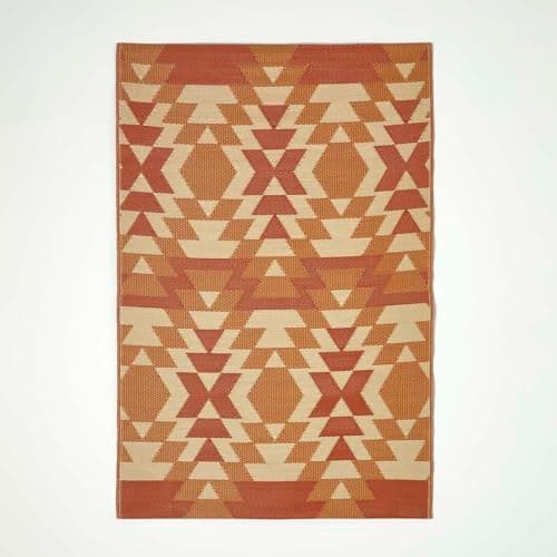 Image of HOMESCAPES Luxury Extra Large Outdoor Rugs for Garden Patio 100% Waterproof Recycled Plastic Mat Carpet 180 x 270cm Reversible Red & Orange Geometric Rug Anya, Indoor/Outside & Portable, Seamless