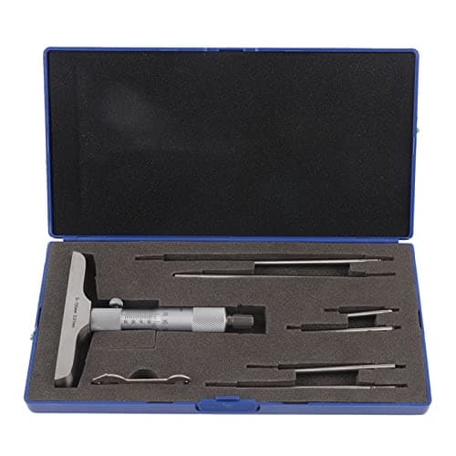 Image of High Accuracy Round Head Depth Micrometer Gauge, 0.01mm Resolution Measuring Tool with Interchangeable Rods, 4/6Pcs Connecting Rods for 0-100mm or 0-150mm Range (0-150mm 6 inches)