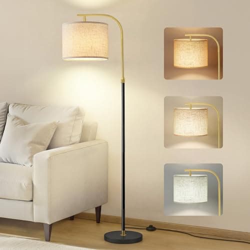 Image of VASAGLE Floor Lamp for Living Room, Modern Arc Standing Lamp, Adjustable Height 150-175 cm, with Foot Switch, Fabric Lampshade, E27 Socket, Ink Black LFL006BD03