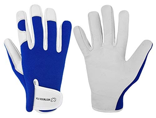 Image of WESTWOOD FOX Ladies/Mens Leather Gardening Gloves Thorn Proof Rigger Garden work gloves, Safety Working Gloves, Premium Quality (Blue, L)