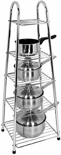 Image of TRTO 5 Tier Chrome Saucepan Pot Pan Stand Rack Storage Organizer Holder Unit Kitchen