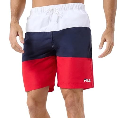 Image of FILA Navy/White/Red Men's Swim Shorts, Red, S