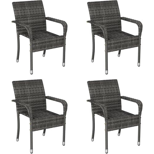 Image of Yaheetech Set of 4 Rattan Stackable Outdoor Garden Chair Lightweight All-Weather w/Armrests for Patio, Backyard, Poolside, Grey