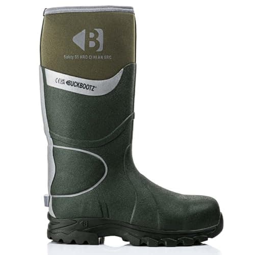 Image of Buckbootz BBZ8000 GREEN BUCKLER SAFETY REFLECTIVE FULL SAFETY WELLINGTON BOOT ANKLE PROTECTION & SUPPORT WATERPROOF METAL FREE (Green, UK Footwear Size System, Adult, Men, Numeric, Wide, 8)