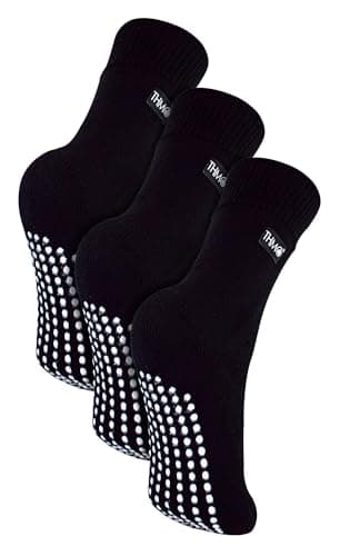 Image of THMO 3 Pack Kids Socks with Grippers Thermal Socks for Boys & Girls | Fleece Cozy Socks (7-10 Years, Black)