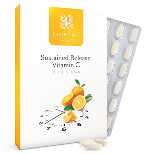 Image of Healthspan Vitamin C Sustained Release 500mg (3 Months' Supply) | to Support Your Immune and Nervous Systems | Added zinc to Support Cognitive Function | Vegan