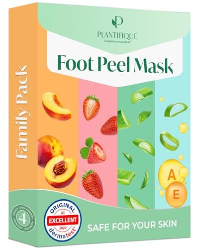 Image of Plantifique Foot Peel Mask – 4 Pairs Exfoliating & Dermatologically Tested Foot Treatment, Removes Dead Skin & Repairs Heels for Soft Feet – Mix Scent, Gift for Women & Men
