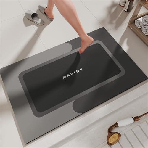 Image of Super Absorbent Bath Mat, Quick Drying Bath Rugs, Absorbent Floor Mat for Bathroom, Magic Mat Non Slip Anti Mould, Rubber Non-slip Bottom, Simple Kitchen Door Mat (Dark Gray, 45x70 cm, Rectangular)