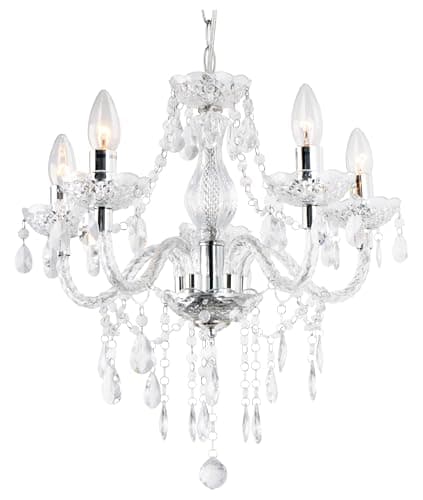 Image of Tafunker 5 Light Chandelier, 5 Lamp Pendant, Chrome,Clear.Acrylic Bedroom Living Room Ceiling Light … (Chrome) (Clear)