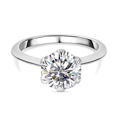 Image of TJC Moissanite Solitaire Ring for Women Engagement Ladies Rings in 9ct White Gold Size S Prong Setting Metal Wt. 1.44 Grams