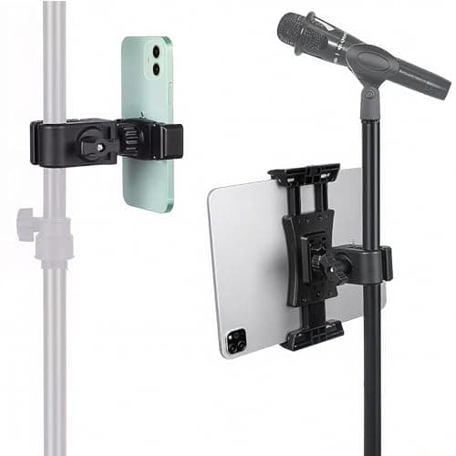 Image of Tablet Microphone Stand Tablet Mount for Mic Stands Music Stand for iPad 360° Swivel Tilt Adjustable Phone Tablets Mount for Microphone Holder Compatible with iPad Mini Air Pro & 4.5-12.9 inch Device