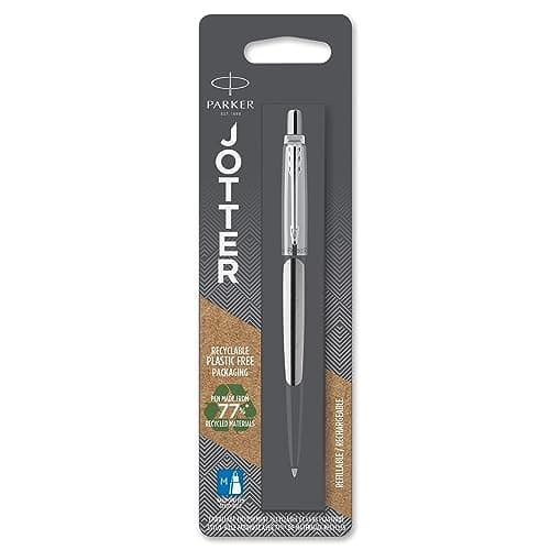 Image of Parker Jotter Ballpoint Pen | Stainless Steel with Chrome Trim | Medium Point Blue Ink