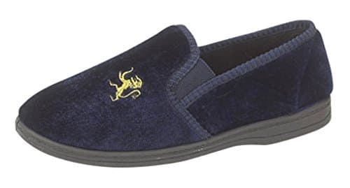 Image of Boys Lion Motif Twin Gusset Slippers with rubber Sole Navy Blue size 1 (boys) UK