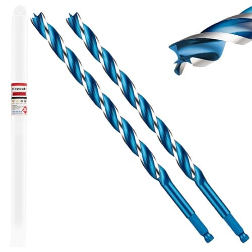 Image of Keewaki 2 Pack 8mm x 155mm 3-Flute Auger Drill Bit for Wood – Extra Long Wood Drill Bits with Hex Shank, Heavy Duty Spiral Bit for Fast & Clean Deep Hole Drilling in Timber