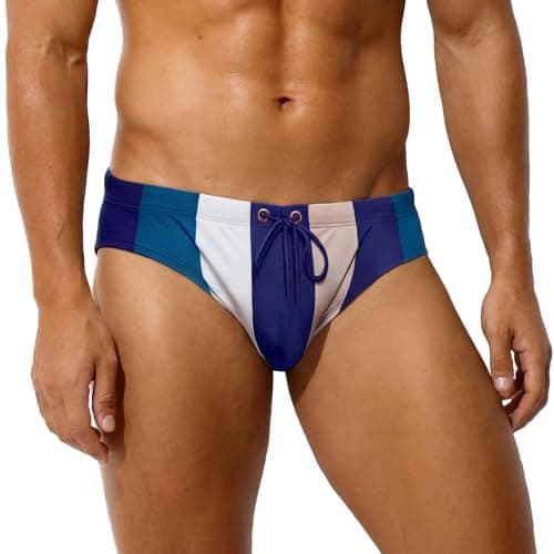 Image of Ausing Men Anti Chafe Swimming Suit Athletic Swim Boxers Men's Fitted Boxer Shorts Funky Bathing Swimwear Funny Low Rise Briefs Pool Bikini Trunks with Pouch Beach Costume Dark Blue 3XL
