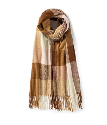 Image of Villand Women's Wool Scarf - Winter Warm Checked Scarves for Women, Large Soft Thick Shawls and Wraps with Gift Box (Camel Check)