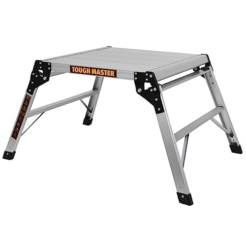 Image of Aluminium Work Platform 600 x 600mm Large Wide Step Up Platform 150kg Capacity 2 Step Ladder Stool Lightweight Foldable Design With Secure Locking Indoor Outdoor Usage TOUGH MASTER