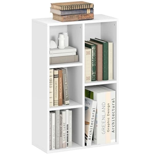 Image of HOMCOM 2 Tier Bookshelf, Modern Cube Bookcase with 5 Open Storage Compartments, Freestanding Display Storage Unit for Living Room, Bedroom, Study, White