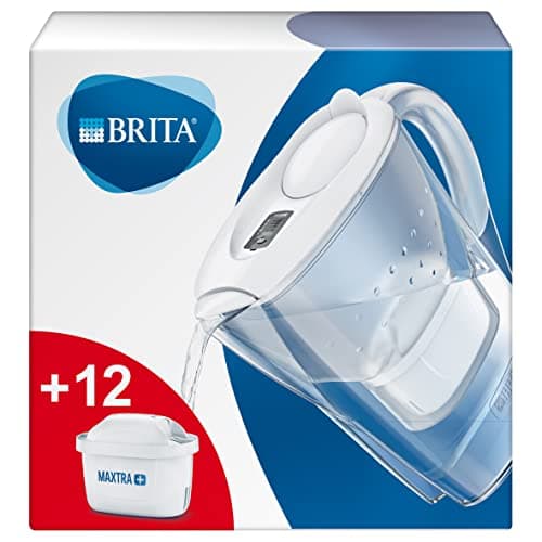 Image of BRITA Marella fridge water filter jug, 2.4 L - White. Annual Pack, Includes 12 x MAXTRA+ filter cartridges for reduction of chlorine, limescale and impurities - now in sustainable Smart Box packaging