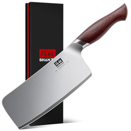 Image of SHAN ZU Cleaver Knife 7 inch, Japanese Butchers Knife for Meat & Vegetable, Meat Cleaver with 10Cr15Mov High Carbon Stainless Steel Sharp Blade & Ergonomic Pakkawood Handle - Okinawa Series