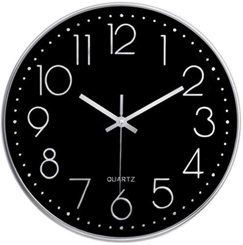 Image of Taodyans Silent Wall Clock 12 In Kitchen Clock Quartz Battery Operated Round Modern Home Decor Clock for Office Class Room Living Room Bedrooms (Black-Silver)