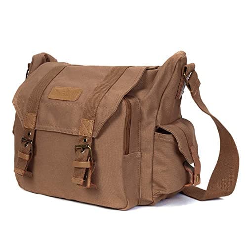 Image of Cwatcun Camera Bag Lightweight Vintage Water Resistant Canvas Shockproof Camera Shoulder Messenger Bag Compatible for Canon Sony Nikon DSLR SLR (Brown)