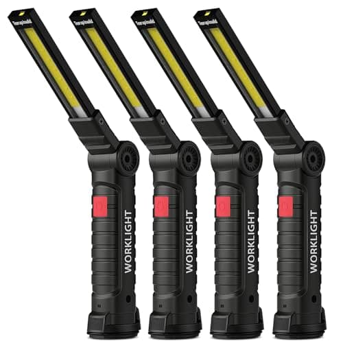 Image of Coquimbo LED Rechargeable Work Light Fathers Day Dad Gifts for Men Him, LED Torch Rechargeable Emergency Inspection Lamp 360° Rotate Mechanic Light with Magnetic Base Hook (4 Pack, Black)