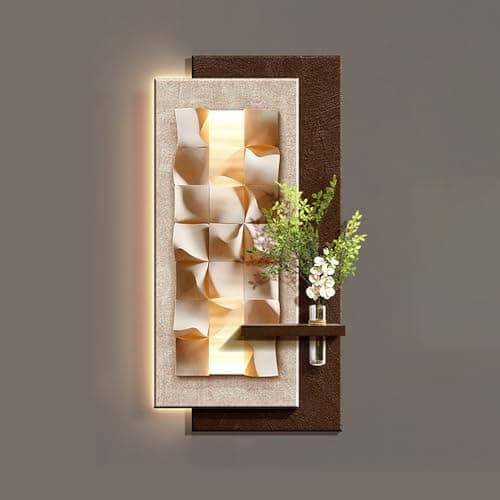 Image of 3D Sandstone LED Wall Decor, Modern Geometric Cube Textured Painting with Integrated Flower Vase & Ambient Backlighting for Living Room Bedroom Office