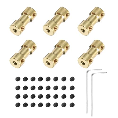 Image of sourcing map 6pcs 3mm to 4mm Brass Shaft Coupling Joint Connector with Screws and Hex Wrench Flexible Motor Shaft Coupler for Car Wheels Tires Shaft Motor