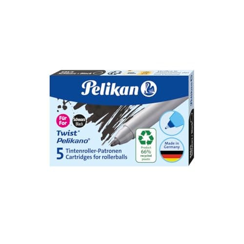 Image of Pelikan Ink Cartridges for Twist Pelikano Ballpoint Pen | Set of 5 Pieces | Ink Inkjet Replacement | Intensive Clear Color | Calligraphy Hand Writing for School Work Office | Black