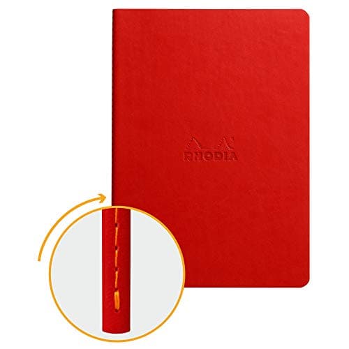Image of RHODIA 116412C - Soft Notebook with Raspberry Textile Stitching - A5 - Lined - 64 pages - Clairefontaine Ivory Paper 90 g/m - Faux Leather Cover - Rhodiarama Collection