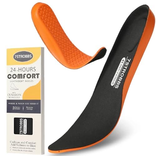 Image of 7STROBBS Insoles for Men, Comfort Gel Inner Soles, Cushion Shock Absorber Work Inserts,Non Slip Innersoles Replacement Insole for Walking Boots, Work Shoes, Hiking Boot, Trainers Black UK 10