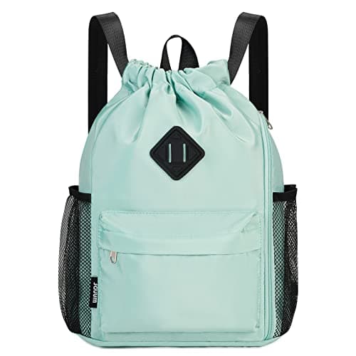 Image of WANDF Drawstring Backpack Sports Gym Bag with Shoes Compartment, Water-Resistant String Backpack Cinch for Women Men (Mint Green,Medium)