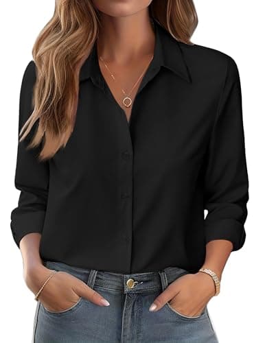 Image of Zeagoo Black Shirts for Women Long Sleeve Button Down Spring Elegant Blouses Wrinkle Free Fitted Stretch Ladies Casual Executive Office Formel Tops