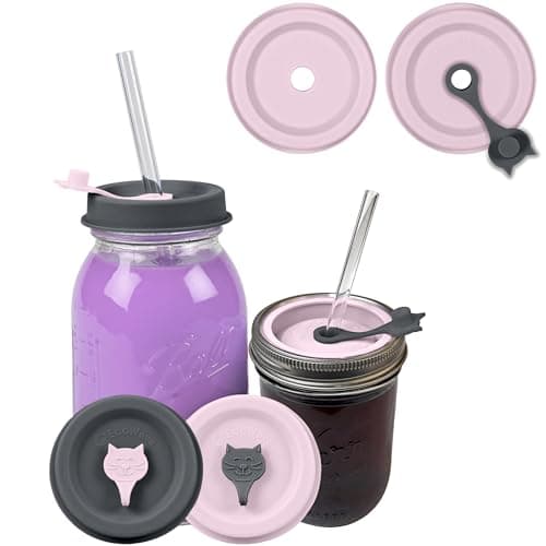 Image of ORIGINAL CREATOR - FlipFit™ Silicone Mason Jar Lids with Straw Hole - Dual-Fit Regular & Wide Mouth Mason Jars Ball, Kerr, Mainstays, Golden Harvest, Anchor Hocking, Bernardin - Drinking Top Lids