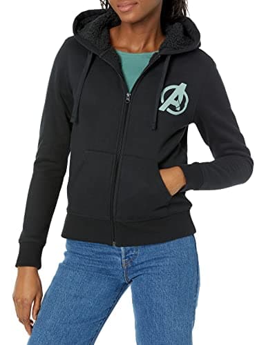 Image of Amazon Essentials Disney | Marvel | Star Wars | Princess Women's Fleece Sherpa-Lined Full-Zip Hoodies, Avengers Logo, L