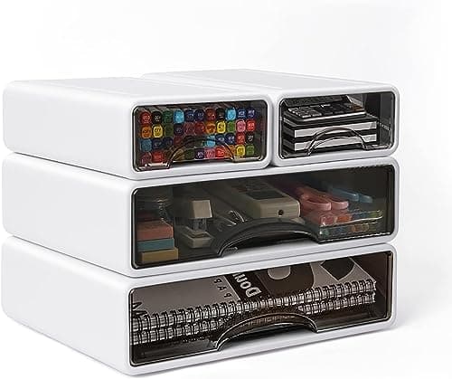 Image of ZPONEED Stackable Desk Organizer with 4 Drawers, 3 Tier Stackable Desk Organiser, Storage Desktop Drawers, Desk Supplies Storage Box, Stationery Supplies Organizer for Office School Home