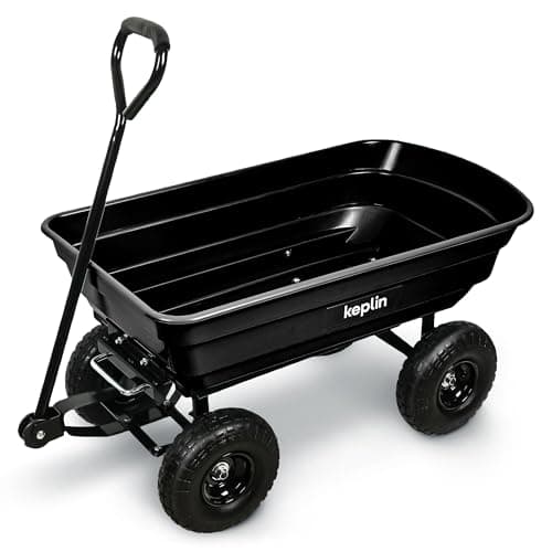Image of Keplin 75L Garden Cart with Pneumatic Tyres – Heavy Duty 4 Wheel Garden Trolley Supports 200kg Load Capacity, Steel Utility Cart for Gardening, Landscaping, Tools & Outdoor Transport