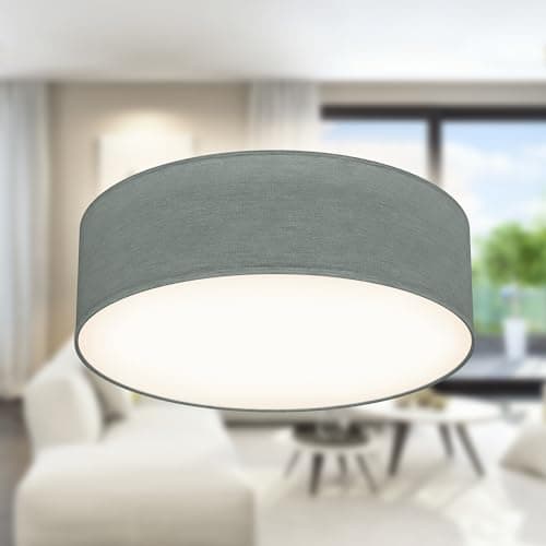 Image of B.K.Licht - Ceiling Light with Fabric Light Shade, Flush Mount Light Fitting, E27 Socket, max. 40 watt Bulb, Livingroom, Bedroom Ceiling Lights, Hallway Lighting, Soft Light Lamp, 30x10 cm, Grey