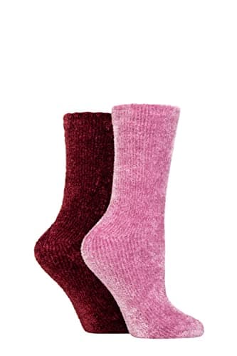 Image of ELLE Ladies Super Soft Silky Cosy Chenille Leisure Socks Pack of 2 Size 4-8 in Assorted Colours Perfect for Lounging (Smokey Pink)