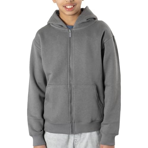 Image of NOROZE Boys Girls Fleece Zip Hoodie – Plain Full Zip Kids Hooded Sweatshirt (13 Years, Dark Grey)
