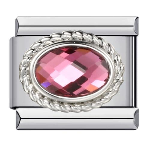 Image of Mon & Sons July Ruby Pink Birthday Birth Stone Month Charm Silver Italian Link Stainless Steel Bracelet Charm Compatible With 9mm Bracelet