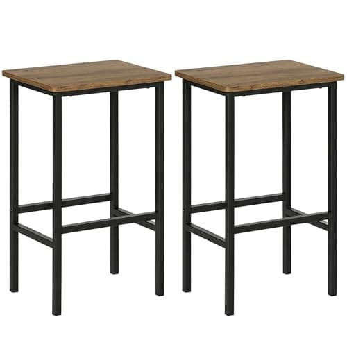 Image of HOMCOM Bar Stools, Set of 2 Kitchen Breakfast Stools with Sturdy Steel Frame, Industrial Tall Bar Chairs for Kitchen, Living Room, Rustic Brown