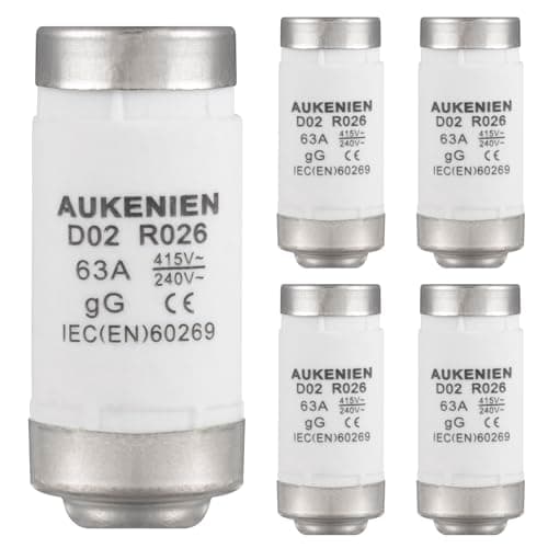 Image of AUKENIEN Neozed Fuse 63A D02 E18 Spiral Ceramic Fuses 400VAC NEOZED fuse Insert 63 Amp 400V gL/gG for Cable and Line Protection(5Pieces)