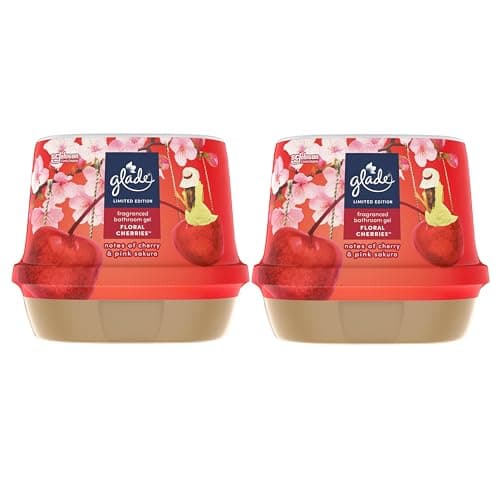 Image of Katsy Style Glade Bathroom Gel Air Freshener Floral Cherries 180g Pack of 2 Long Lasting Odor Control for 45 Days Essential Oils Infused Water Based Formula Adjustable Fragrance